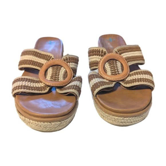 Baretraps Size 8 Bliss Posture Plus+ Slip-on Wedge Sandals Leather Brown Cream - Picture 2 of 8